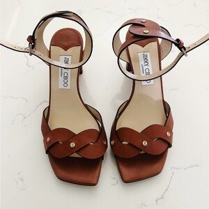 Jimmy Choo Drya 65 Vachetta Leather Sandals in Cuoio.